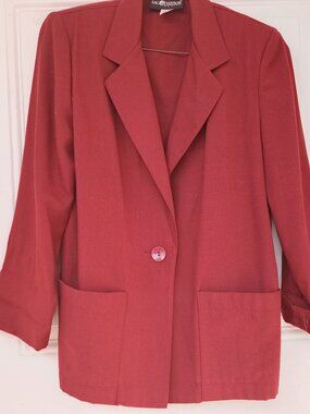 VINTAGE SAG HARBOR PETITE BLAZER JACKET MAROON SIZE 4P POLYESTER/RAYON